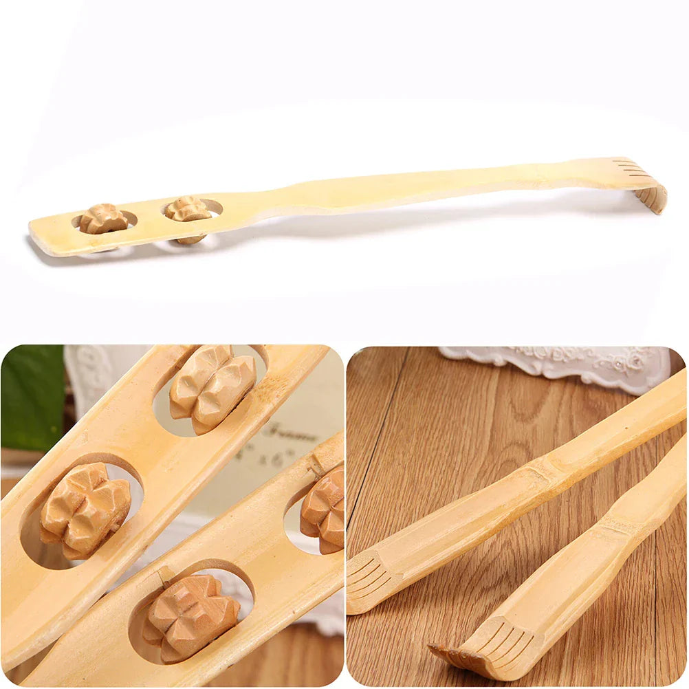 Bamboo Massager Back Scratcher With Body Roller Stick