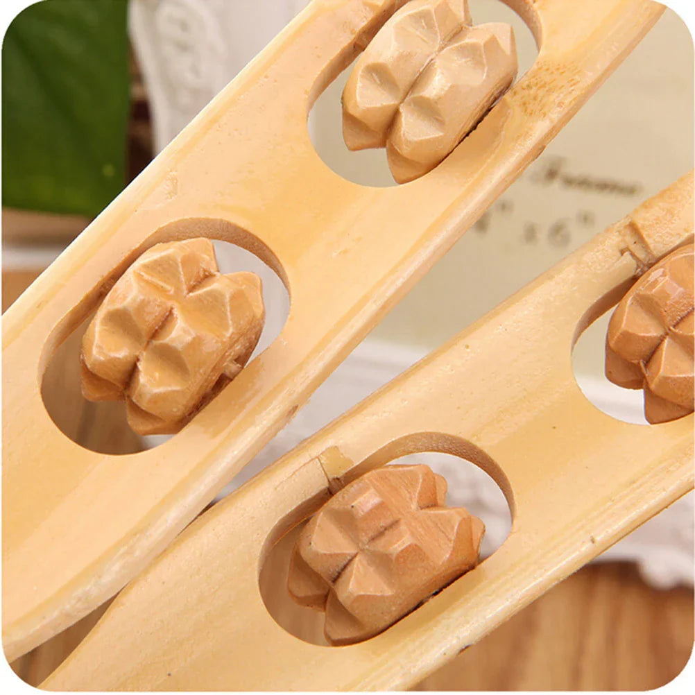 Bamboo Massager Back Scratcher With Body Roller Stick