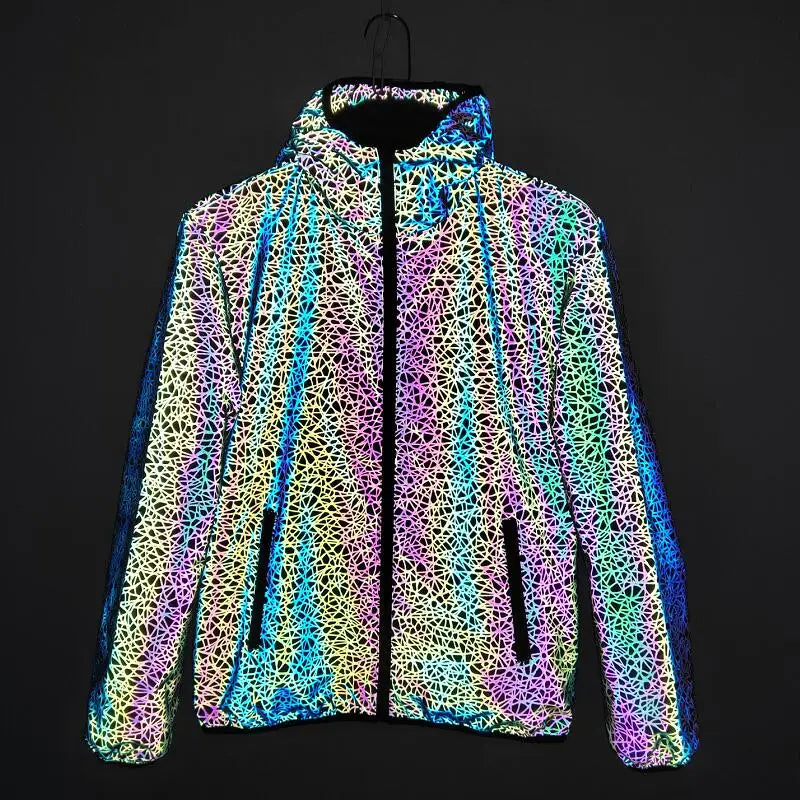 Reflective Jackets Men Hooded Autumn Spring Harajuku Reflect Light