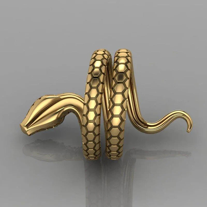 Charm Golden Snake Ring Blue Rhinestone Inlaid Snake