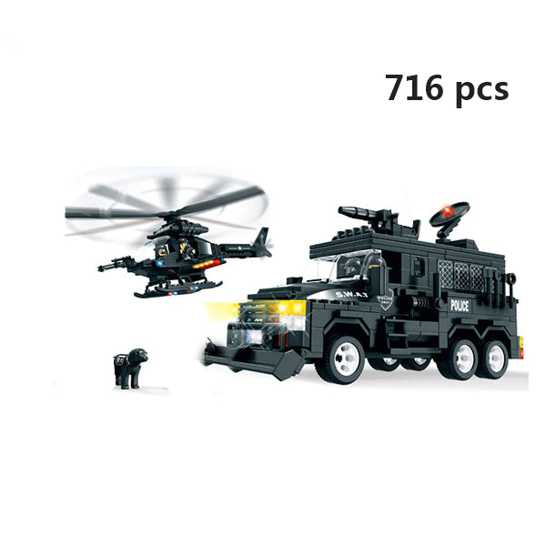 Police Building Blocks SWAT Team Helicopters Trucks