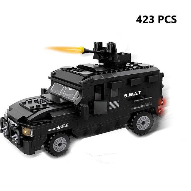 Police Building Blocks SWAT Team Helicopters Trucks