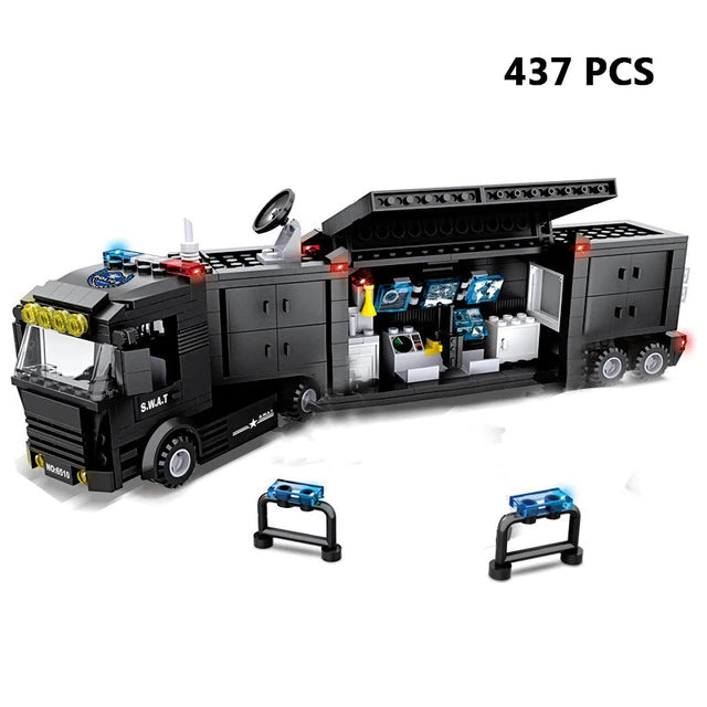 Police Building Blocks SWAT Team Helicopters Trucks