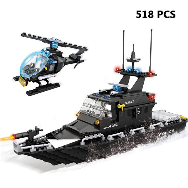 Police Building Blocks SWAT Team Helicopters Trucks