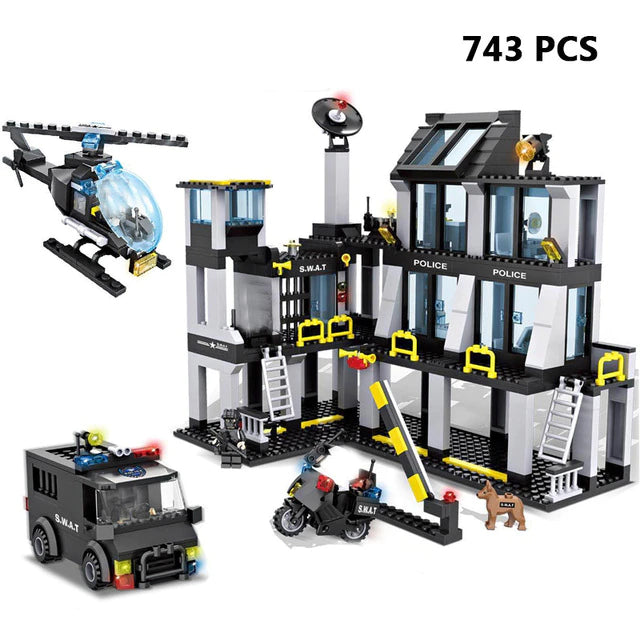 Police Building Blocks SWAT Team Helicopters Trucks