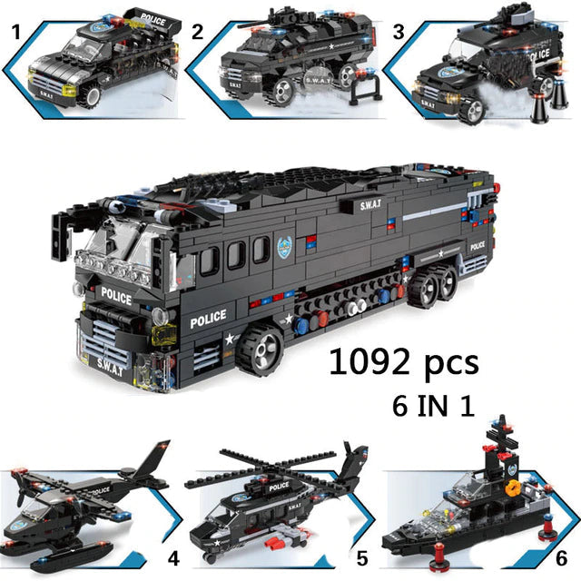 Police Building Blocks SWAT Team Helicopters Trucks