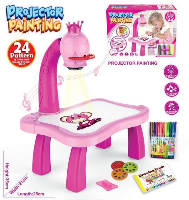 Kids Painting Board Toys Children LED Projector Art Painting Table Desk Arts Toy Educational Learning