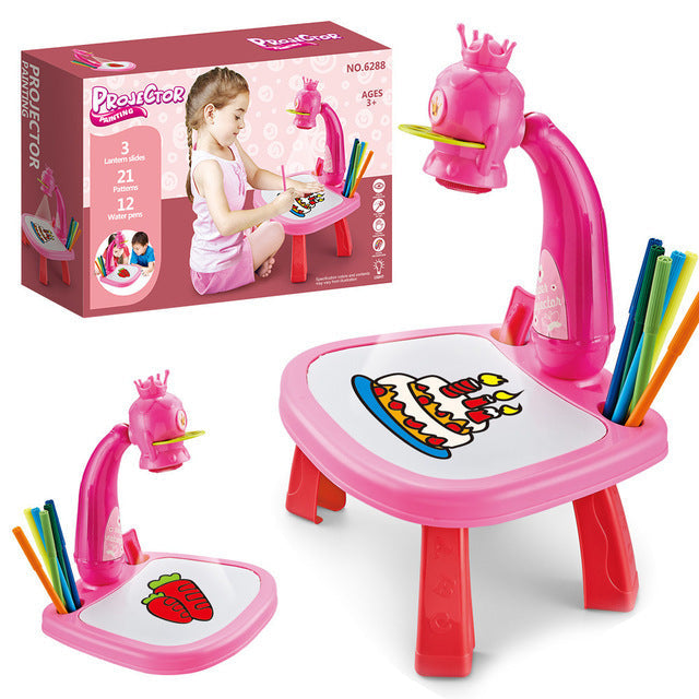 Kids Painting Board Toys Children LED Projector Art Painting Table Desk Arts Toy Educational Learning