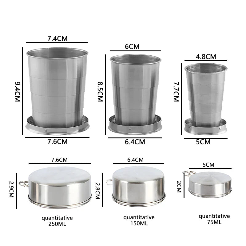 Stainless Steel Folding Cup Foldable Travel Camping Cookware Retractable Cup Teacups Telescopic Cup Drinkware 75ml/150ml/250ml