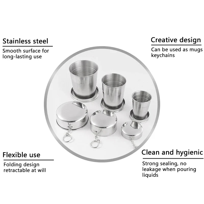 Stainless Steel Folding Cup Foldable Travel Camping Cookware Retractable Cup Teacups Telescopic Cup Drinkware 75ml/150ml/250ml