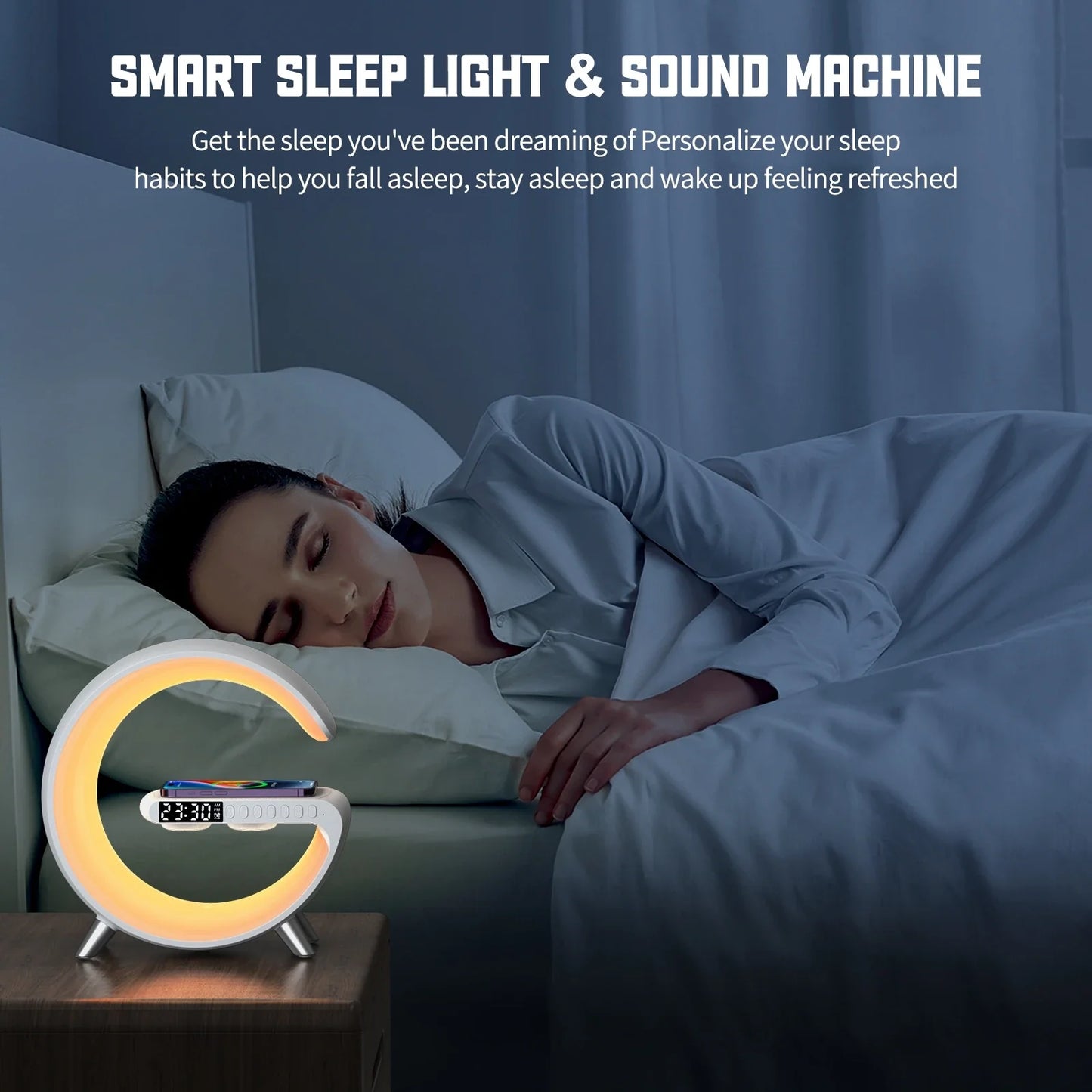 Wireless Charging Smart Bluetooth Speaker Ambient Night Light RGB Wake-Up Atmosphere Light Music Rhythm Alarm Clock APP Control