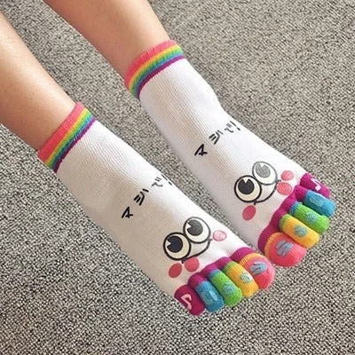 Five-toed Crew Finger Show Funny Short Cartoon Smiley Socks