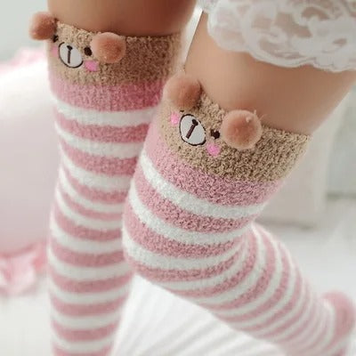 Women Girls Knee Length Coral Fleece Warm Socks