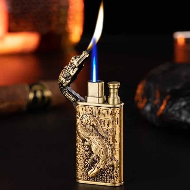 3D Relief Dragon Crocodile Double Fire Lighter Metal Windproof