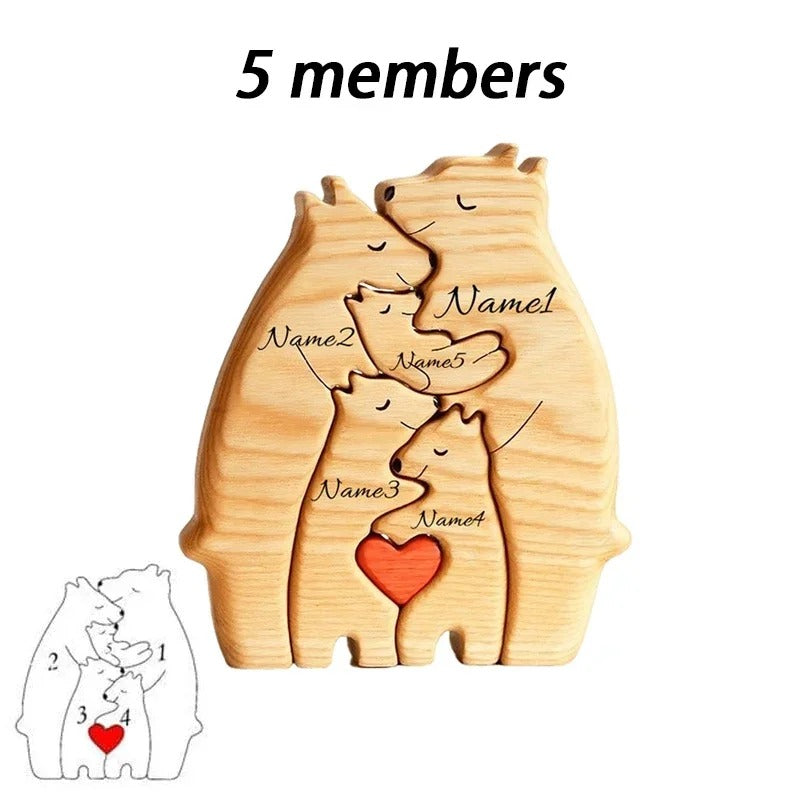 Art Wooden Bear Family Puzzle Personalized Name Custom