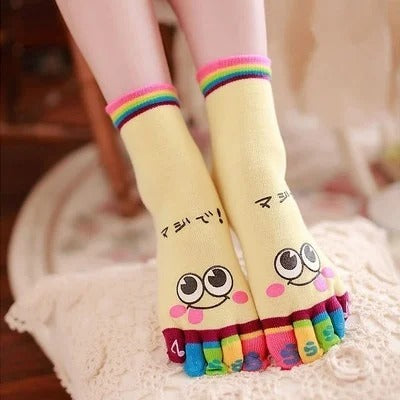 Five-toed Crew Finger Show Funny Short Cartoon Smiley Socks