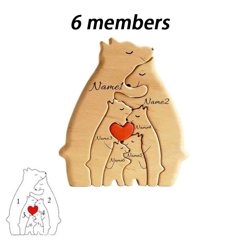 Art Wooden Bear Family Puzzle Personalized Name Custom