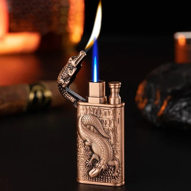 3D Relief Dragon Crocodile Double Fire Lighter Metal Windproof
