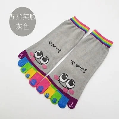 Five-toed Crew Finger Show Funny Short Cartoon Smiley Socks