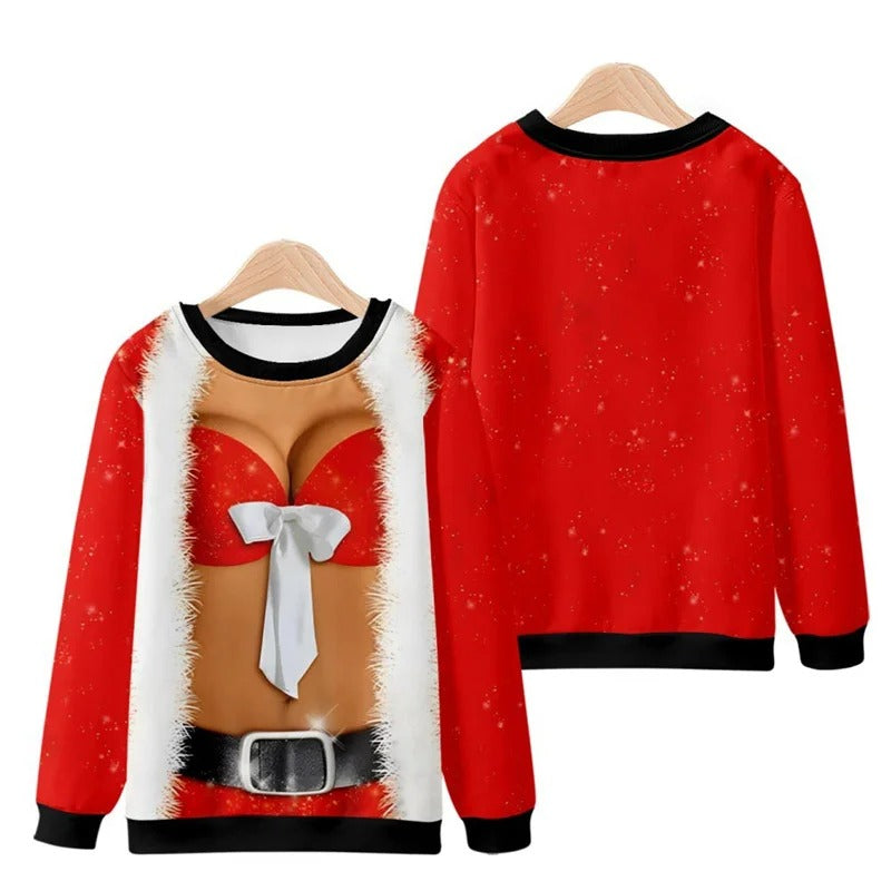 Funny Ugly Christmas 3D Printed Pullover Loose Round Neck Long Sleeves Tops Sweatshirts