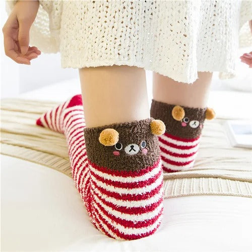 Women Girls Knee Length Coral Fleece Warm Socks