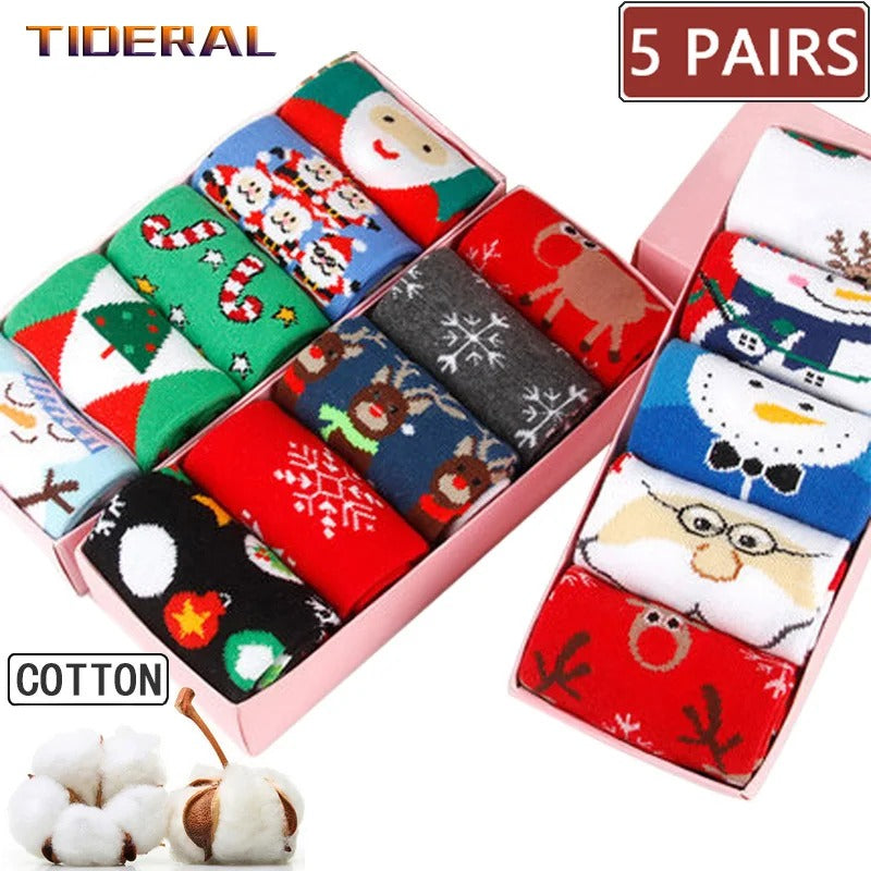 5pairs Cartoon Christmas Socks Gifts