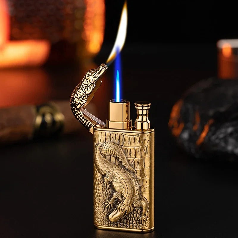 3D Relief Dragon Crocodile Double Fire Lighter Metal Windproof
