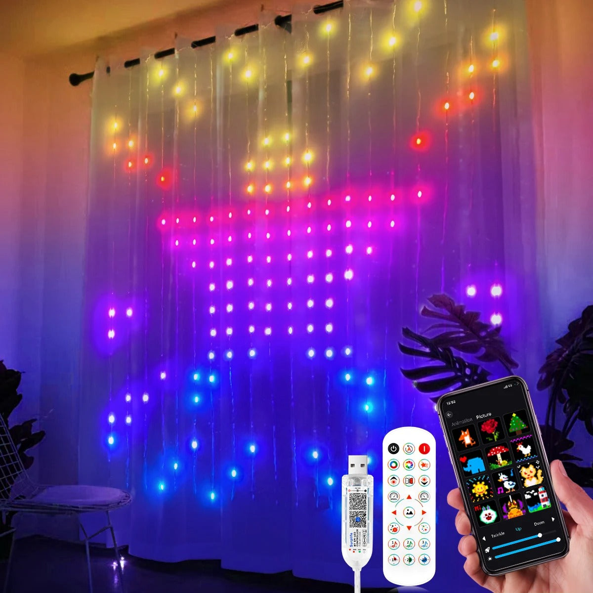 Curtain Lights 400 LED Twinkle Fairy String Light with APP Remote Control RGB Color
