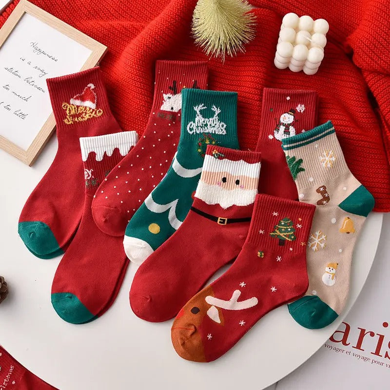 5pairs Cartoon Christmas Socks Gifts