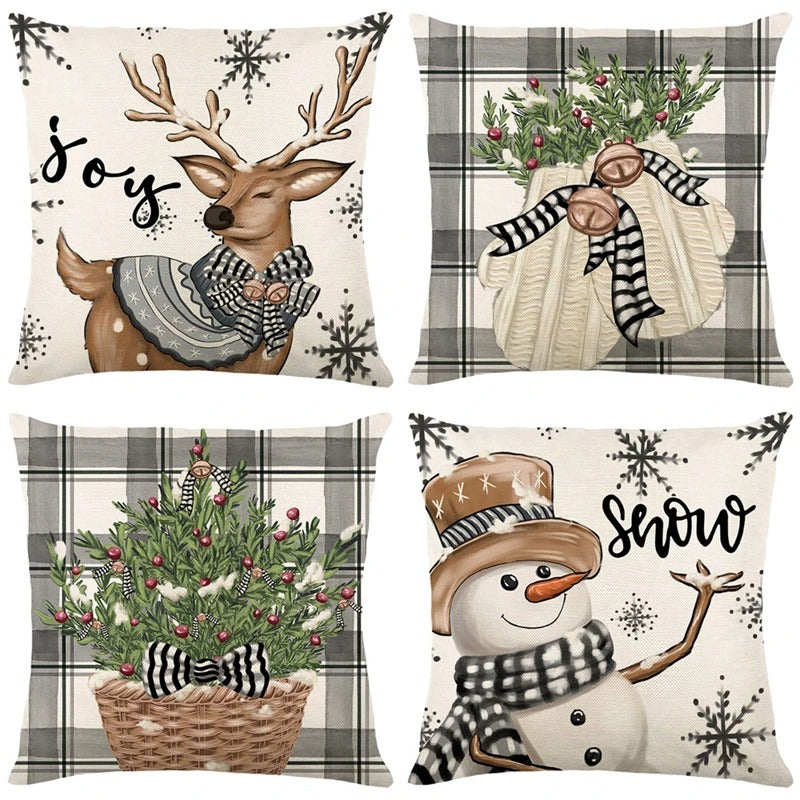Linen Christmas Pillow Cushion Cover 45x45cm