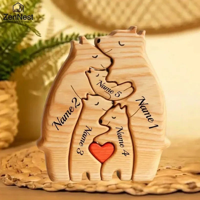 Art Wooden Bear Family Puzzle Personalized Name Custom