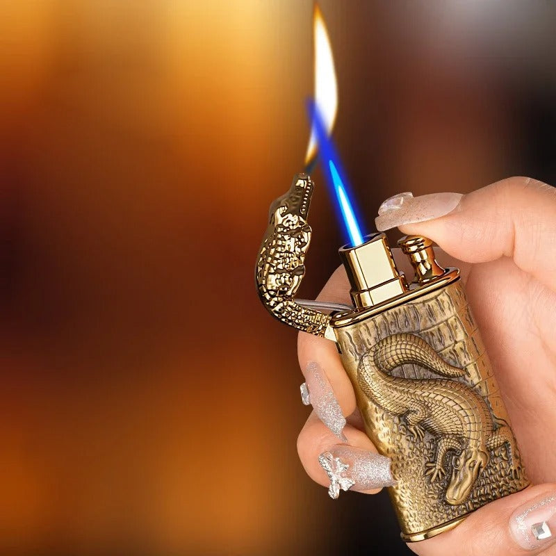 3D Relief Dragon Crocodile Double Fire Lighter Metal Windproof