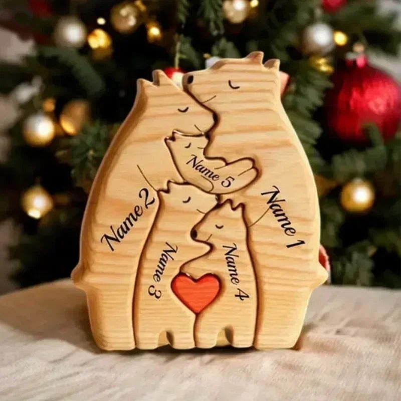 Art Wooden Bear Family Puzzle Personalized Name Custom