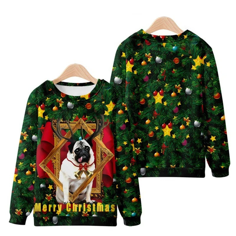 Funny Ugly Christmas 3D Printed Pullover Loose Round Neck Long Sleeves Tops Sweatshirts