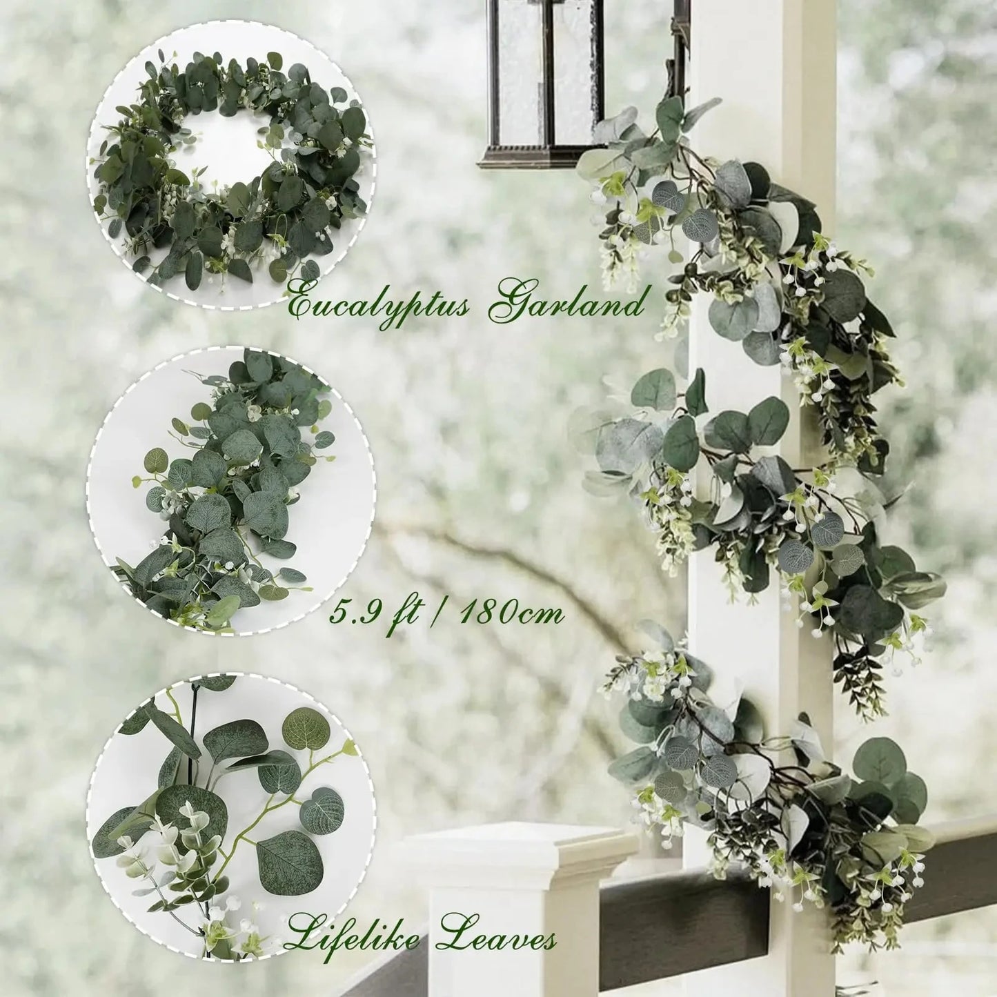 1pc Artificial Eucalyptus Leaves Greenery Garland Faux Plant
