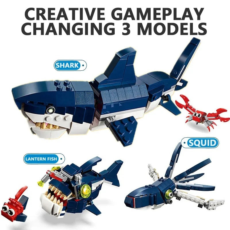 3in1 Creative Series Marine Animal Mechanical swimming shark Building Blocks
