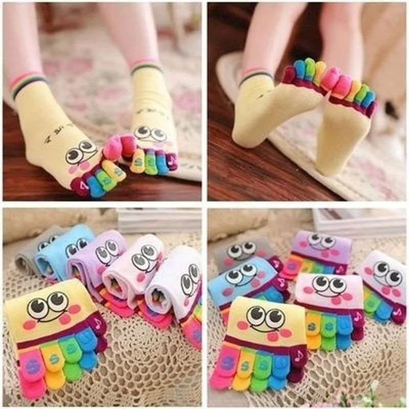 Five-toed Crew Finger Show Funny Short Cartoon Smiley Socks