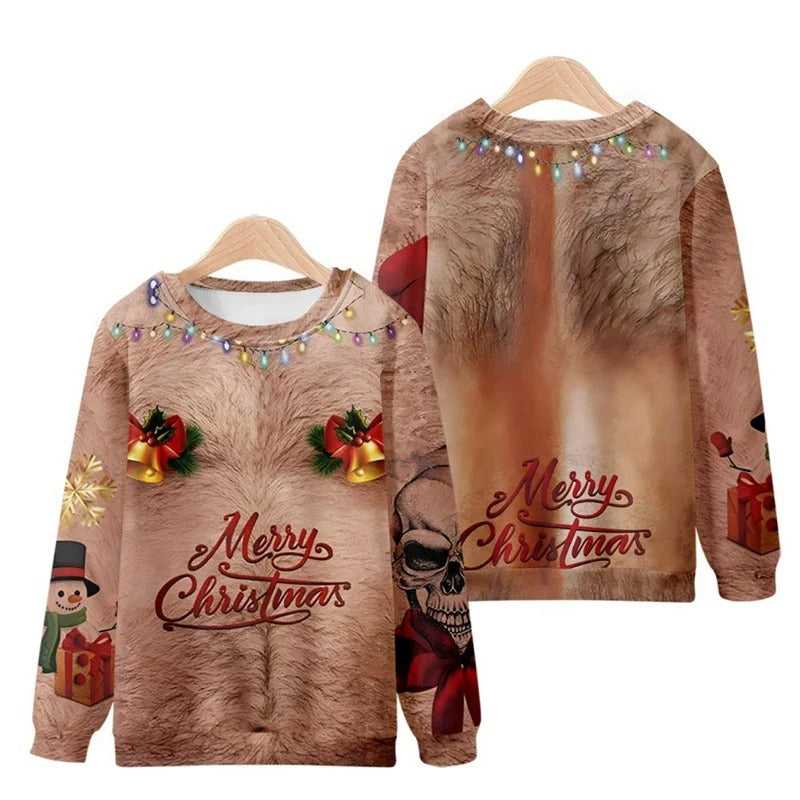 Funny Ugly Christmas 3D Printed Pullover Loose Round Neck Long Sleeves Tops Sweatshirts