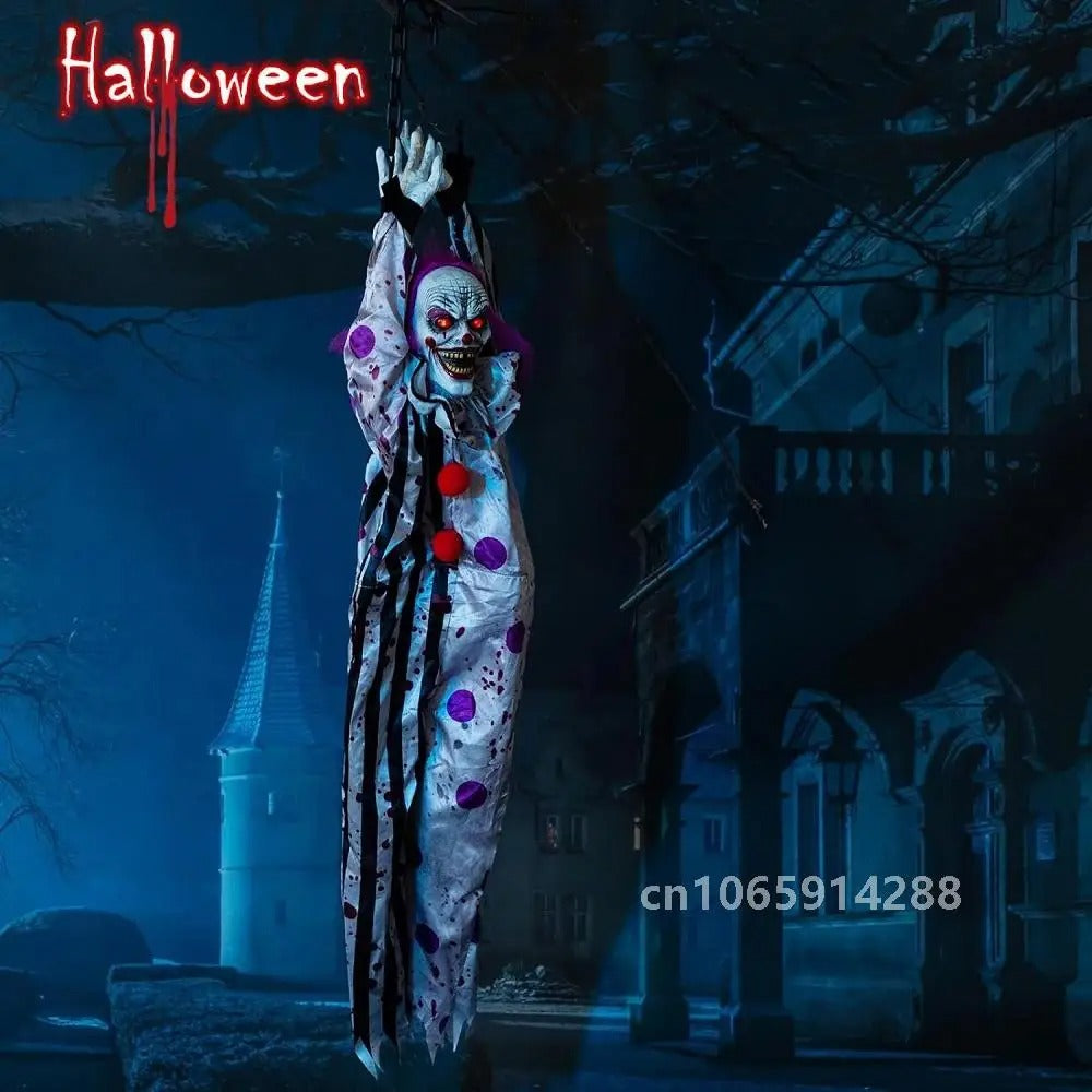 Scary Hanging Clown Animatronics with Glowing Eyes Haunted