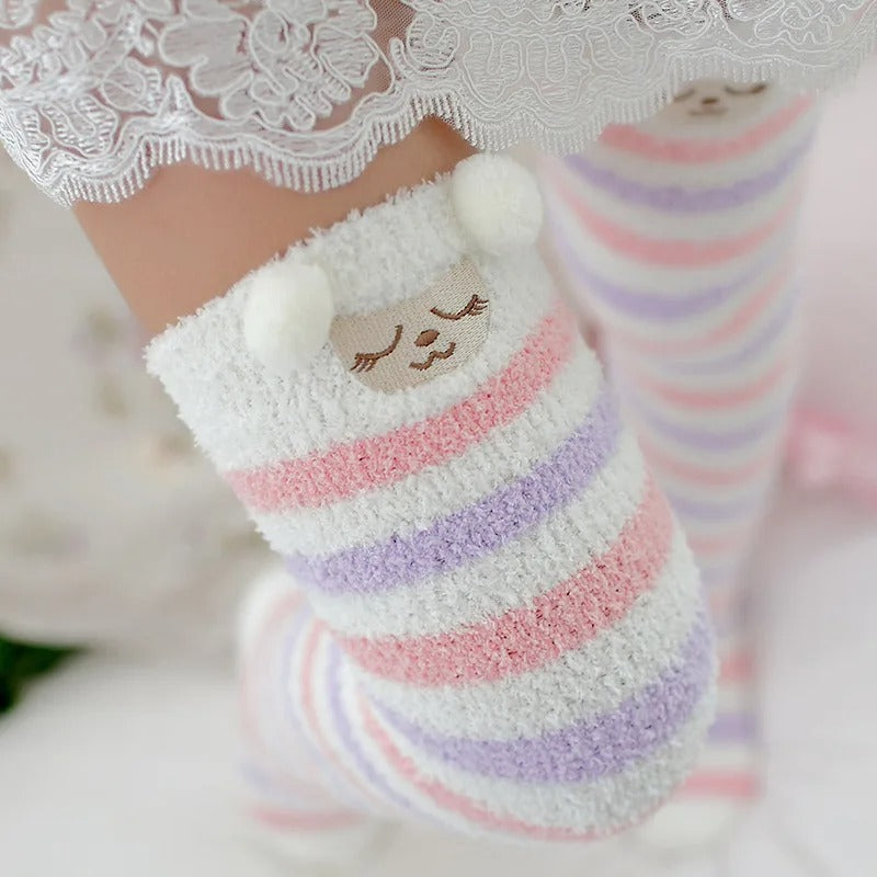 Women Girls Knee Length Coral Fleece Warm Socks
