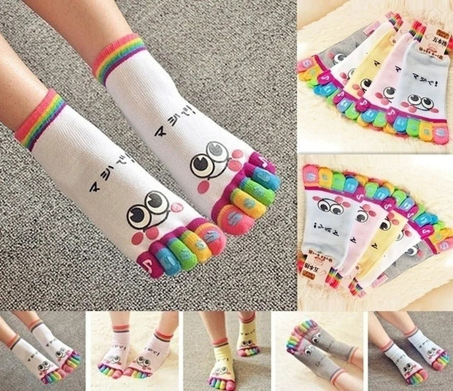 Five-toed Crew Finger Show Funny Short Cartoon Smiley Socks