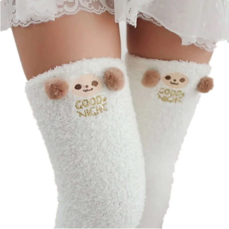 Women Girls Knee Length Coral Fleece Warm Socks