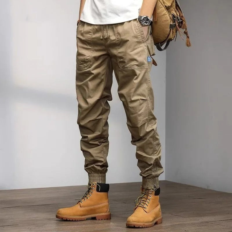 Classic Cotton Solid Color Pocket Cargo Pants