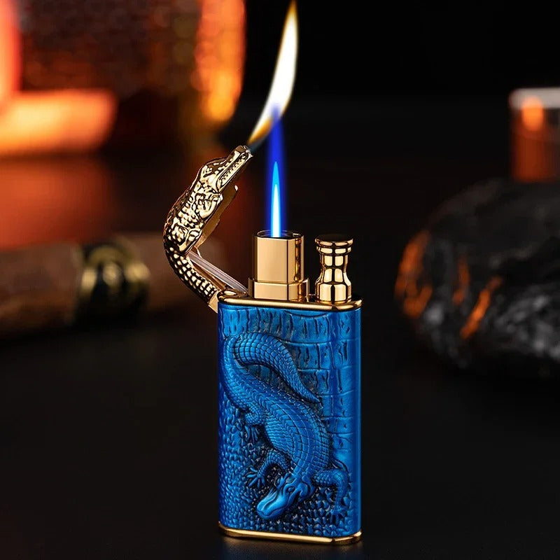 3D Relief Dragon Crocodile Double Fire Lighter Metal Windproof