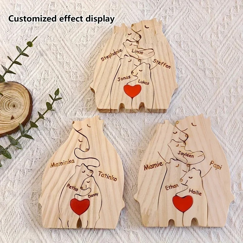 Art Wooden Bear Family Puzzle Personalized Name Custom