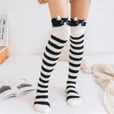 Women Girls Knee Length Coral Fleece Warm Socks