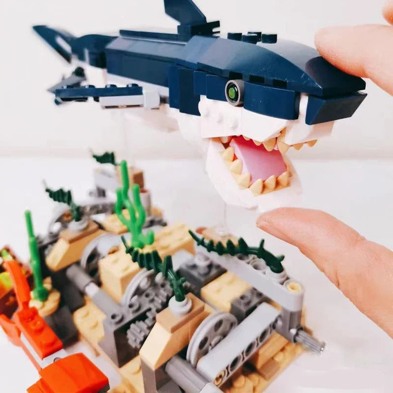 3in1 Creative Series Marine Animal Mechanical swimming shark Building Blocks