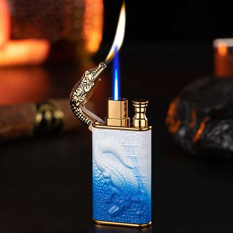 3D Relief Dragon Crocodile Double Fire Lighter Metal Windproof