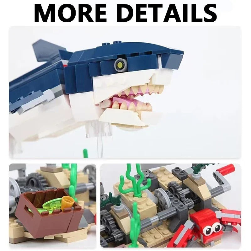 3in1 Creative Series Marine Animal Mechanical swimming shark Building Blocks
