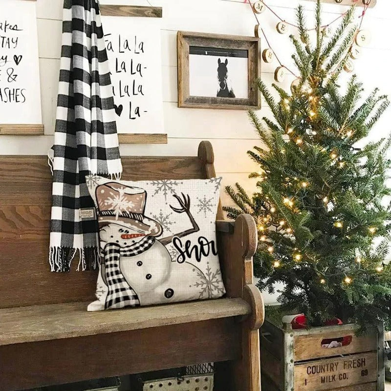 Linen Christmas Pillow Cushion Cover 45x45cm